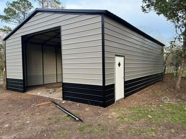 28x40x12 1 car metal garage with two tone color