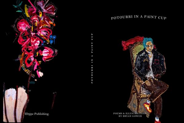Abstract floral and figure art on a black background, book cover titled 'Potourri in a Paint Cup'.