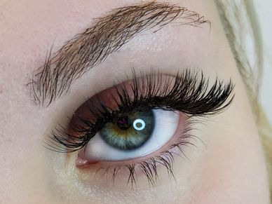 Mega volume eyelashes shown on a models eye