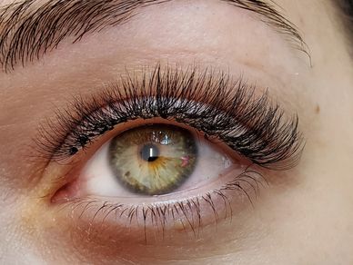 Eyelash Extensions shown on top lash, bottom lash natural eyelashes.