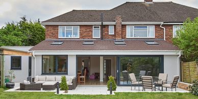 Modern home with a newly extended ground floor and outdoor patio area.
