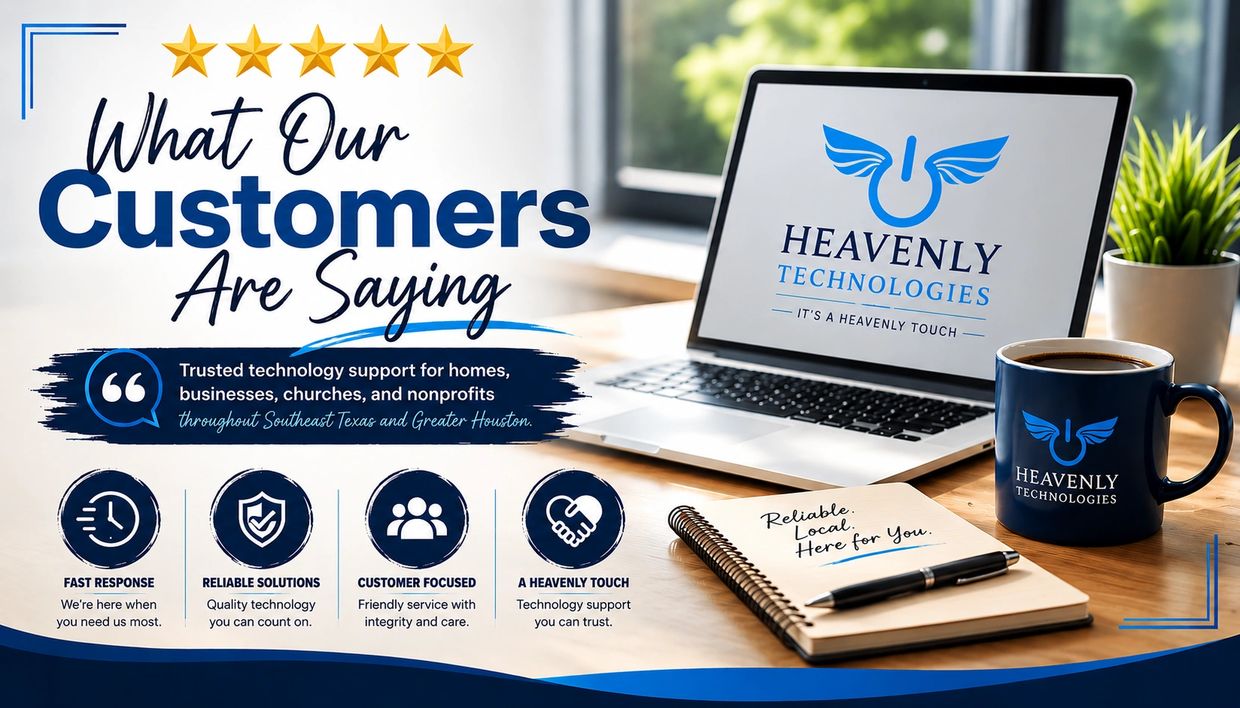 Customer testimonials highlighting trusted technology support by Heavenly Technologies.