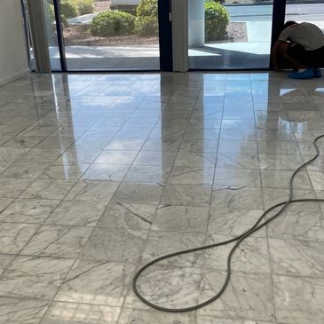Natural Stone Polishing Before and After on Marble Floor in a Commercial Lobby