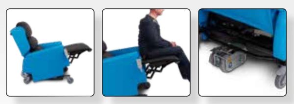 This picture shows you the Bariatric BLTR with the high extended leg rest when the chair is tilted,