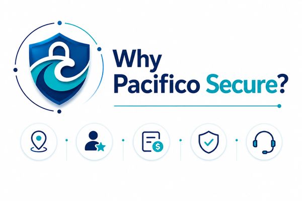 Logo and tagline highlighting Pacifico Secure's trust and services.