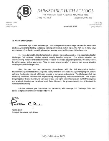 Barnstable High School Partenir Cape Cod Challenger Club