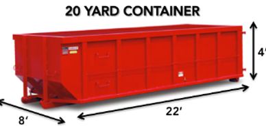 Large red dumpster roll off container