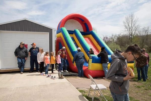 There’s nothing like a bounce house slide to entertain yourself until the eggs fall from the sky.