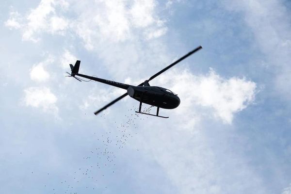 The helicopter that dropped the Easter eggs for the kids to scramble and gather.