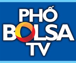 Logo for Phố Bolsa TV with colorful circular design on blue background.