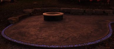 Glow-in-the-dark concrete,  stamped concrte patio, fire pits, outdoor living spaces,