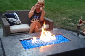 Stamped concrete, natural gas firepit, fire feature, Outdoor living space, hardscapes, patios