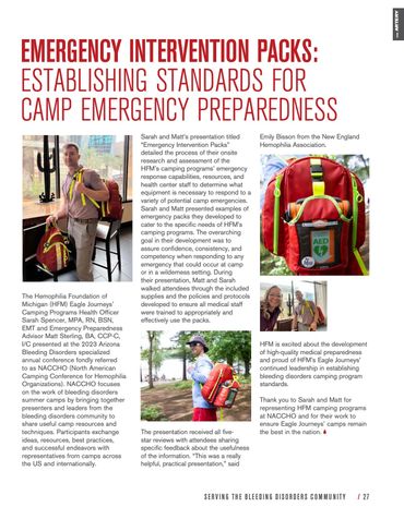 Emergency intervention packs enhance camp preparedness for bleeding disorders.