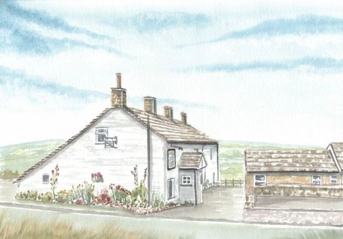 Watercolour painting of the Hanging Gate Inn