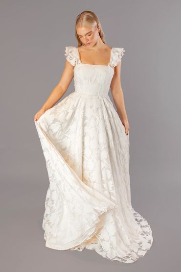 Brooklyn. floral lace wedding dress with ruffle strap sleeves
Camberley Farnborough Maidenhead