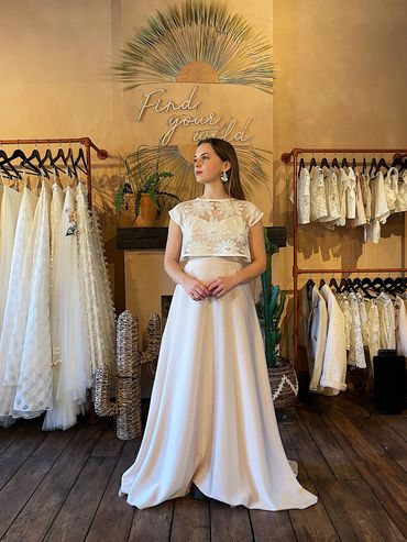 Cariad. Cropped floral sequin bridal separate top with tie up back Reading Binfield Cookham Twyford