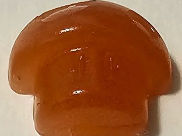 A glossy brown mushroom-shaped object.