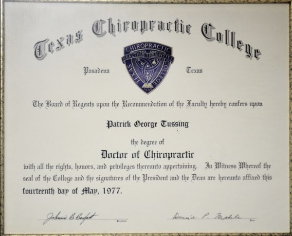 Graduation Diploma as Doctor of Chiropractic