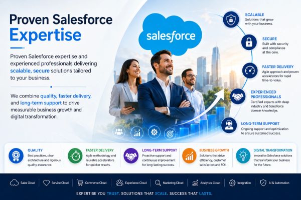 Salesforce expertise emphasizing scalable, secure, and quality-driven solutions.