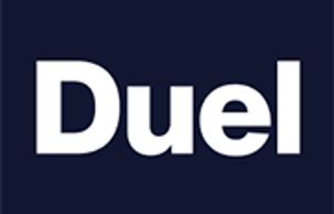A bold white 'Duel' logo on a dark blue background.