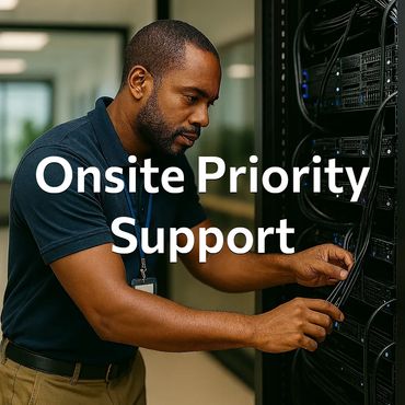 Technician providing onsite priority support in a server room.