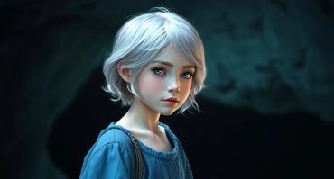Young girl wearing a blue dress.