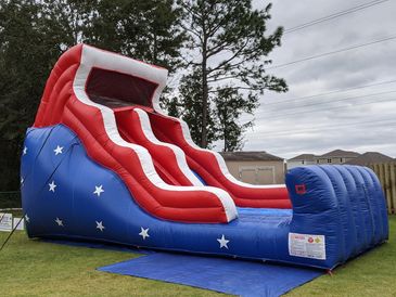 18 ft. red, white and blue American inflatable water slide with splash pool