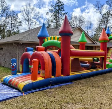 31 ft. multi-color castle 2 lane inflatable obstacle course