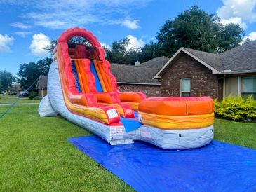 18 ft red and orange fire inflatable water slide with splash pool