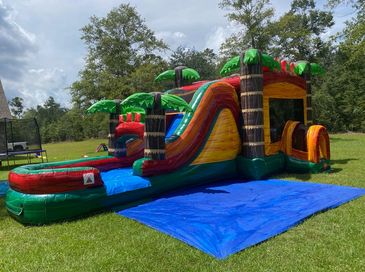extra large tropical combo bounce house with slide
