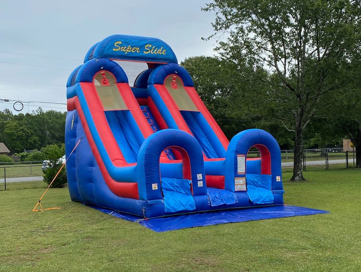 20 ft red and blue two lane inflatable water slide with attachable pool