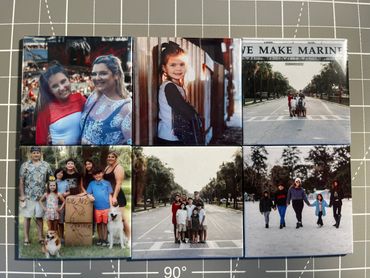 Collage of family and friends in various outdoor settings and events.