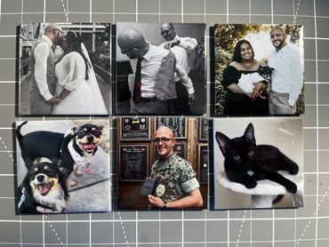 Collage of personal moments with family, pets, and military service.
