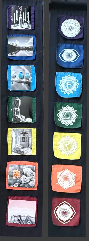 On the right are the chakras you see online on the left you will see what the clients feels with eac