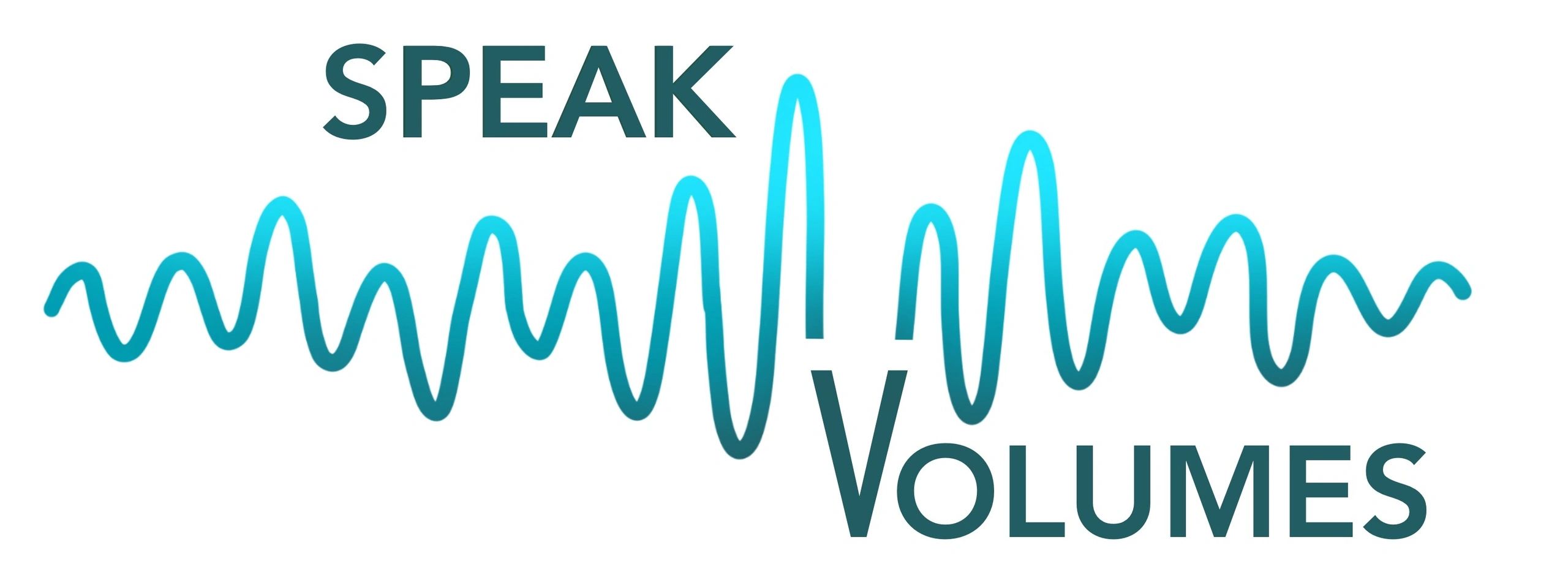 Logo with the words Speak Volumes and a blue sound wave.