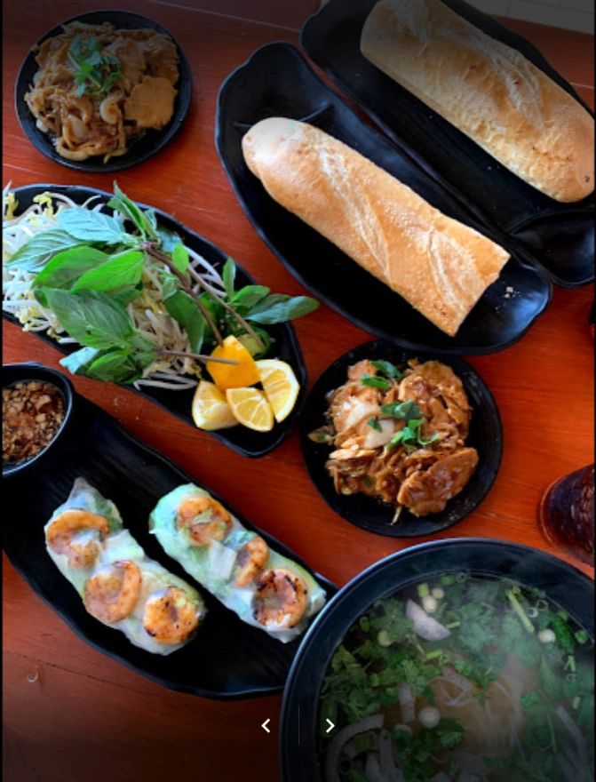 Grilled Shrimp Spring Roll, Pho Sauteed Chicken, Hot Baguette