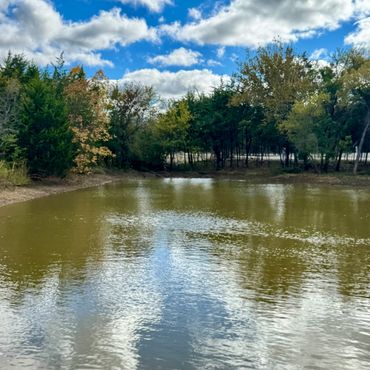 Stocked pond at Briar Oaks RV Park near Lake Texoma.