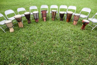 Drum circle set up outside