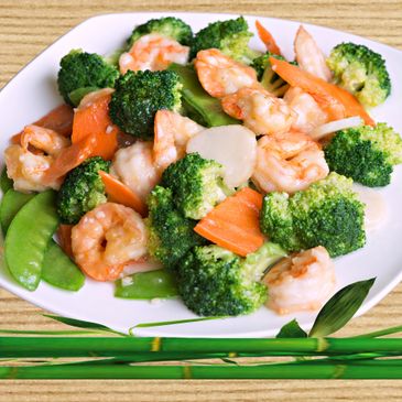 Chinese food restaurant shrimp and vegetables