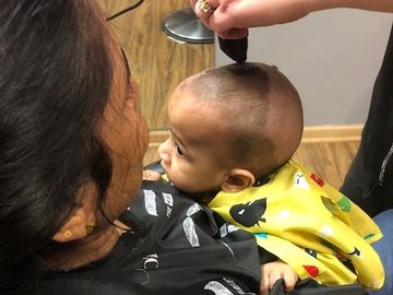 Mundan baby head shave, we collect all of the hair and send it home with you. Mundan ceremony baby