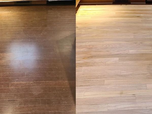 Hardwood floor refinishing near me on a dark to light engineered hardwood floor