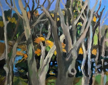 Acrylic painting “Autum Trees at Weir Creek”