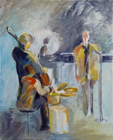 Vertical Acrylic painting “Kurt Elling Skidmore Summer Jazz Concert”