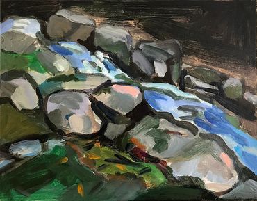 Acrylic painting “Stream and Rocks”