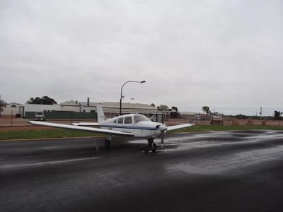 The Warrior parked opposite the Birdsville Hotel after overnight rain