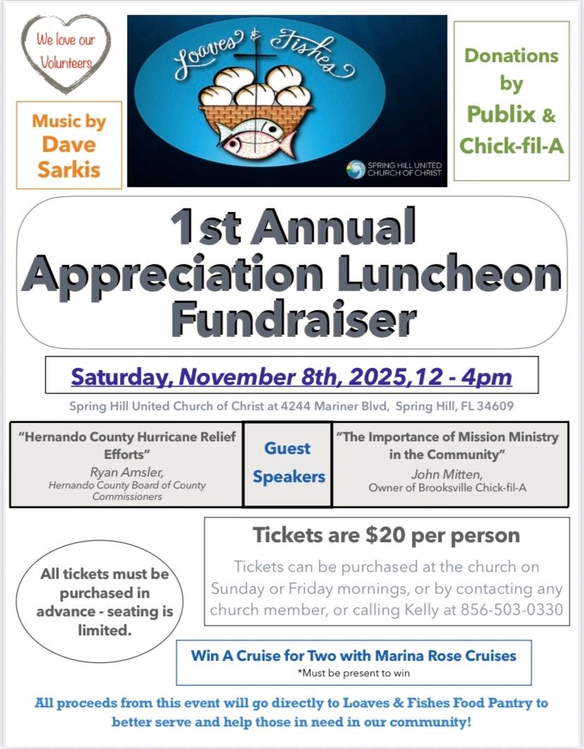 Flyer for 1st Annual Appreciation Luncheon Fundraiser hosted by Spring Hill United Church of Christ.