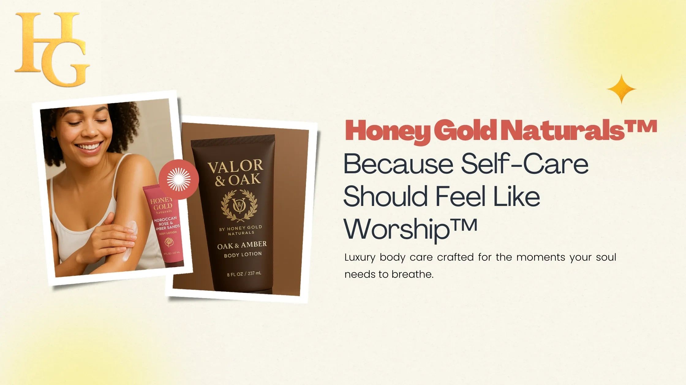 The image has the honey gold logo and slogan with pictures of the honey gold lotion