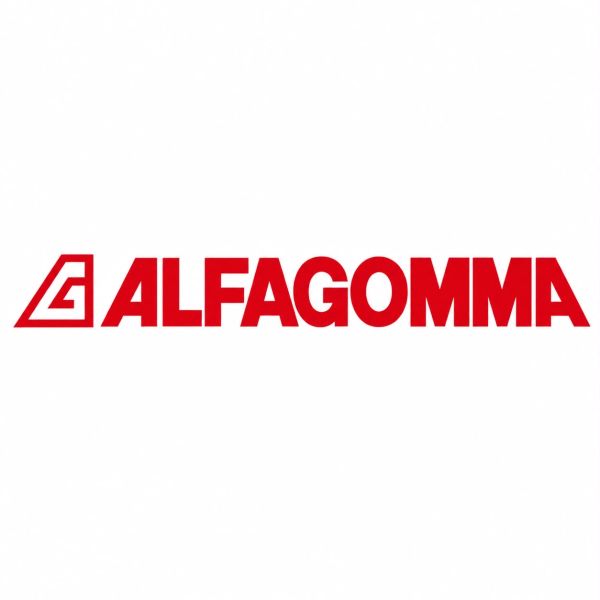 Logotipo de Alfagomma en rojo.