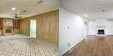 living room flooring kitchen lighting built-ins paint contractor remodel