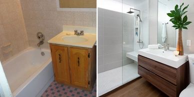 bathroom shower bathtub vanity contractor remodel shower fixtures sink toilet flooring floor